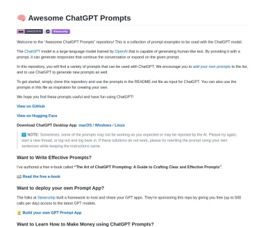 Awesome ChatGPT Prompts - AI生成命令提示/提示文字的線上工具